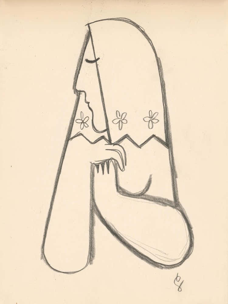 A Woman In A Flowered Scarf With Supporting Hands, Mikuláš Galanda