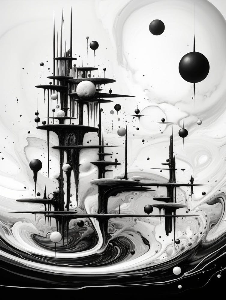 Parallel Universes Abstract Black And White 1