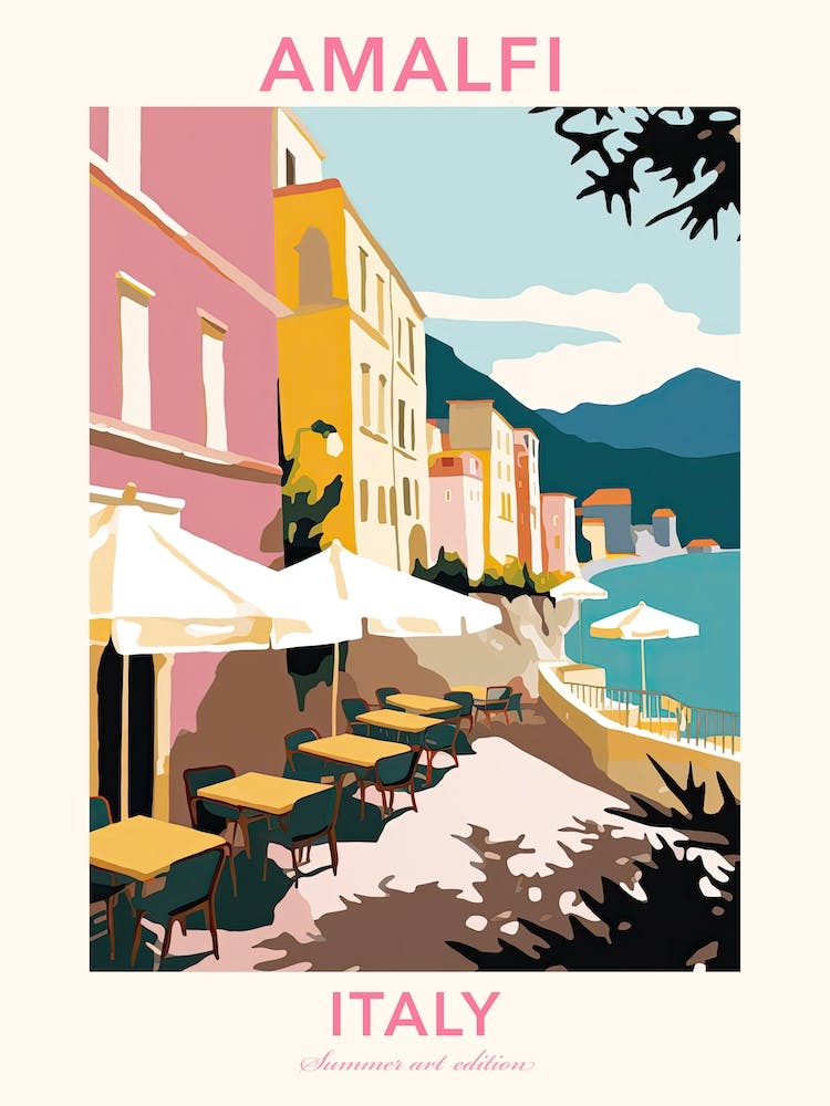 Amalfi, Italy, Flat Pastels Tones Illustration 6 Poster
