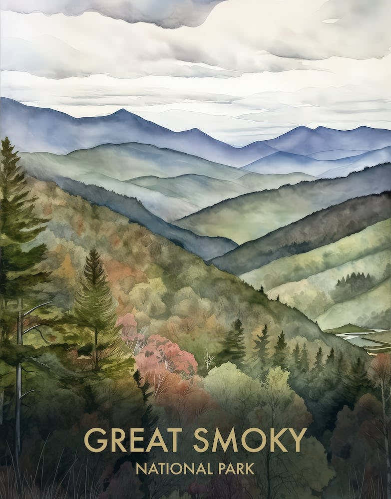 Great Smoky National Park Watercolour Vintage Travel Poster 2