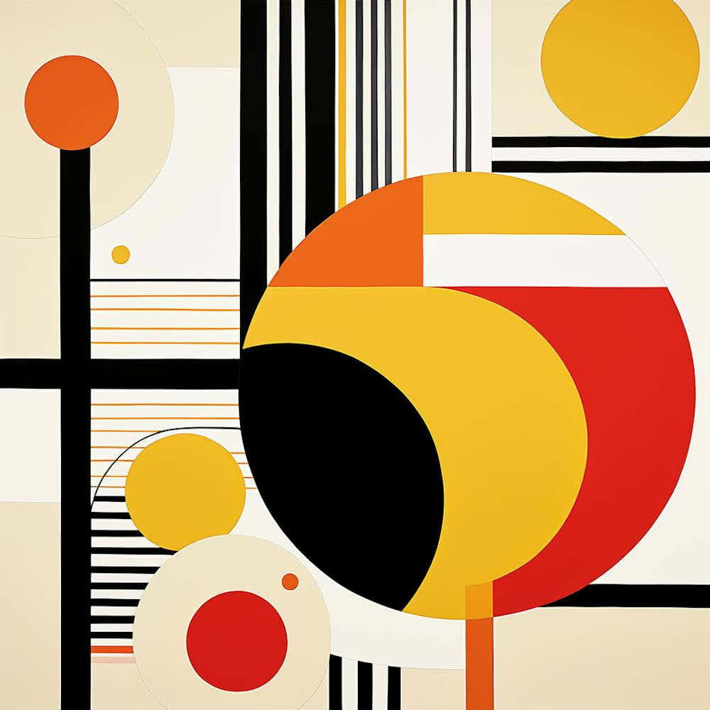 Abstract Geometric Circles and Stripes. Yellow, Red and Black