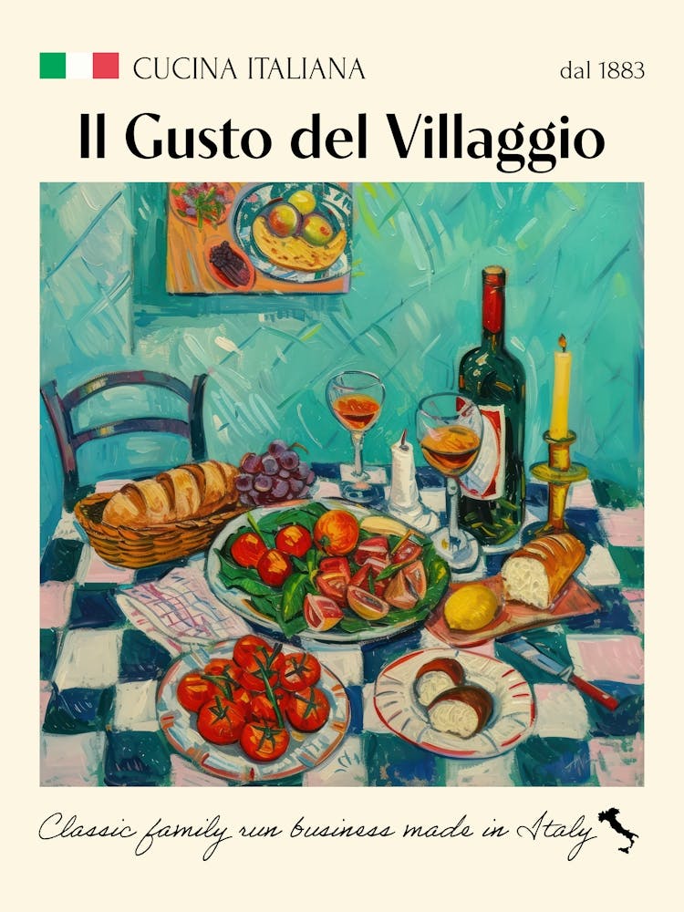 Il Gusto Del Villaggio Trattoria Italian Poster Food Kitchen
