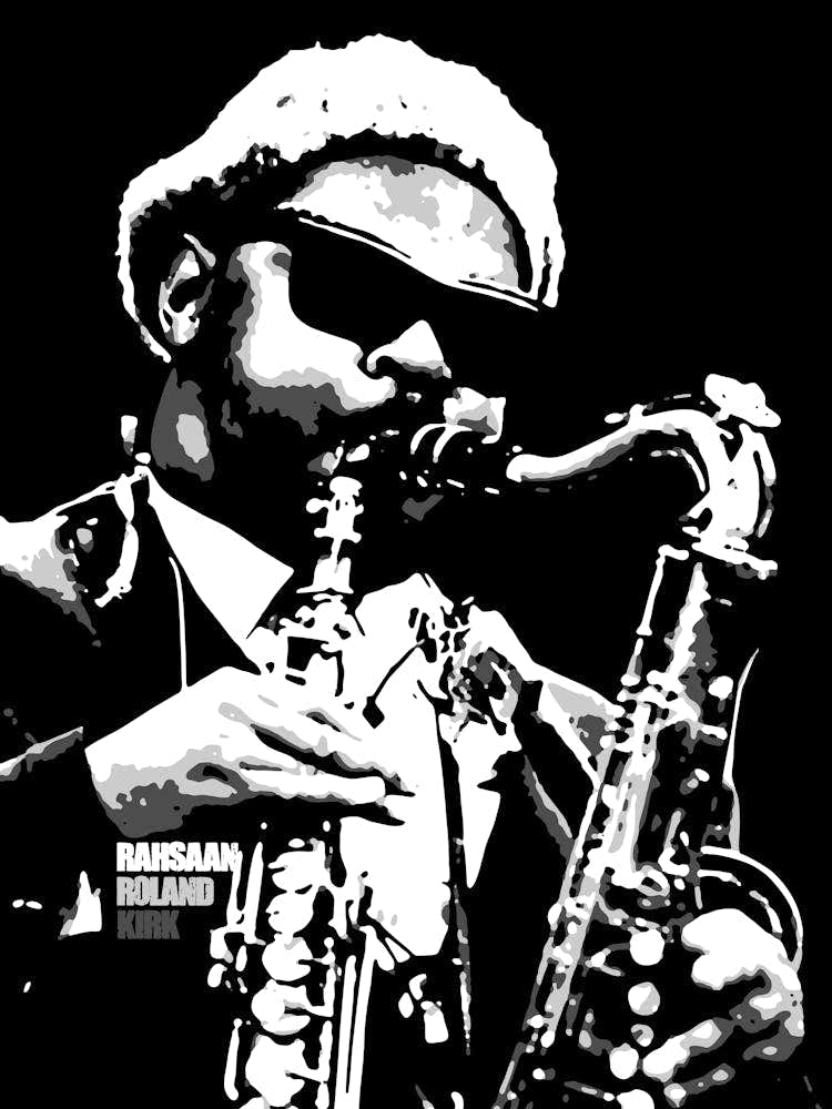 Rahsaan Roland Kirk American Jazz Multi-Instrumentalist in Grayscale 2