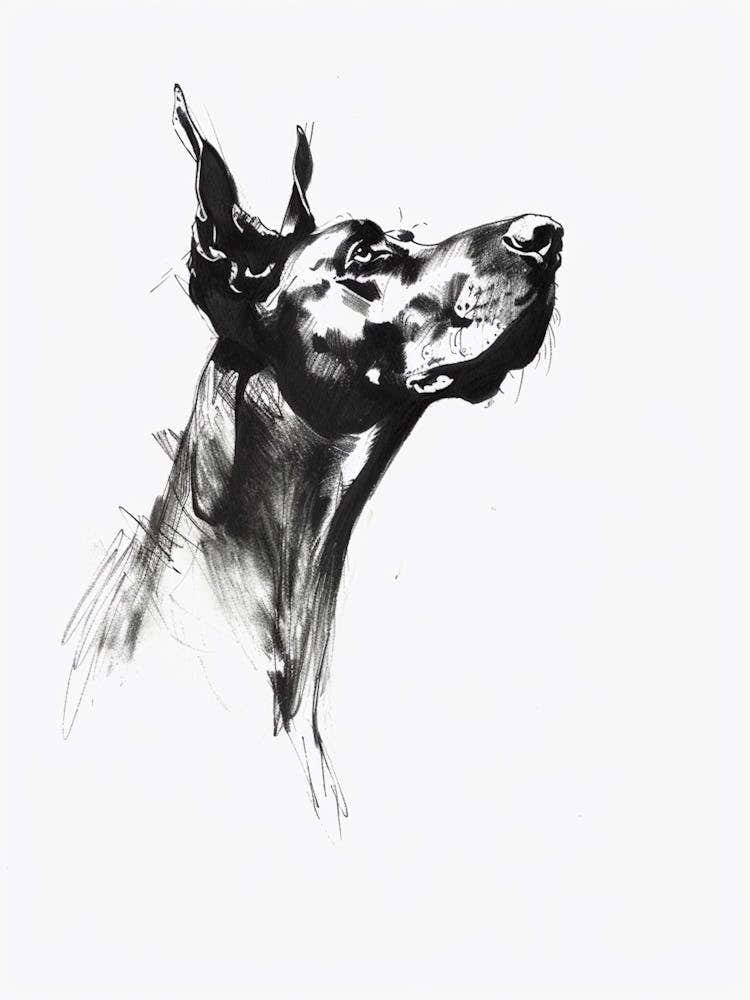 Doberman Dog Charcoal Line 3