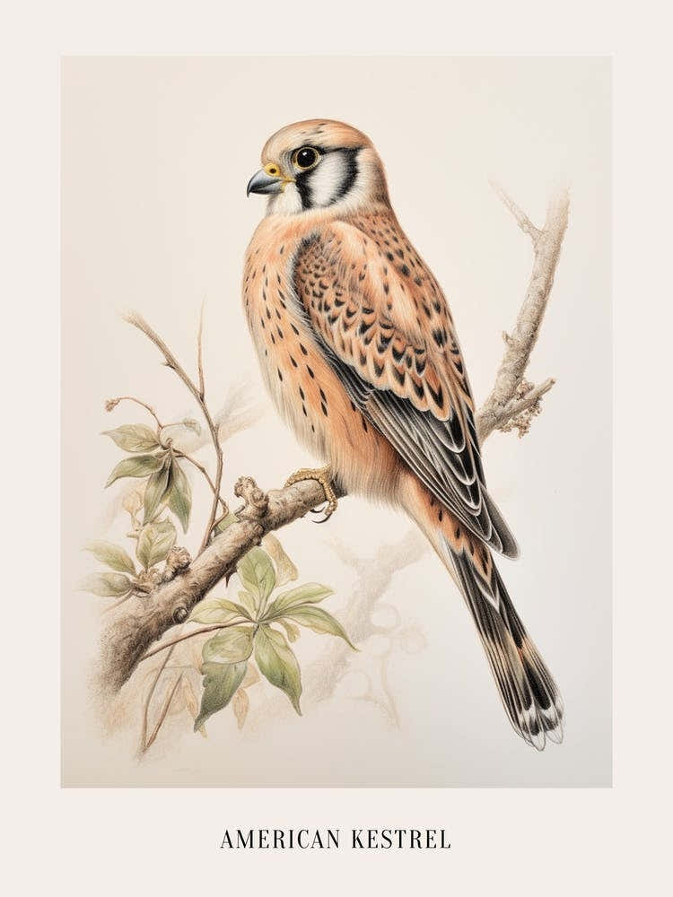 Vintage Bird Drawing American Kestrel 1 Poster