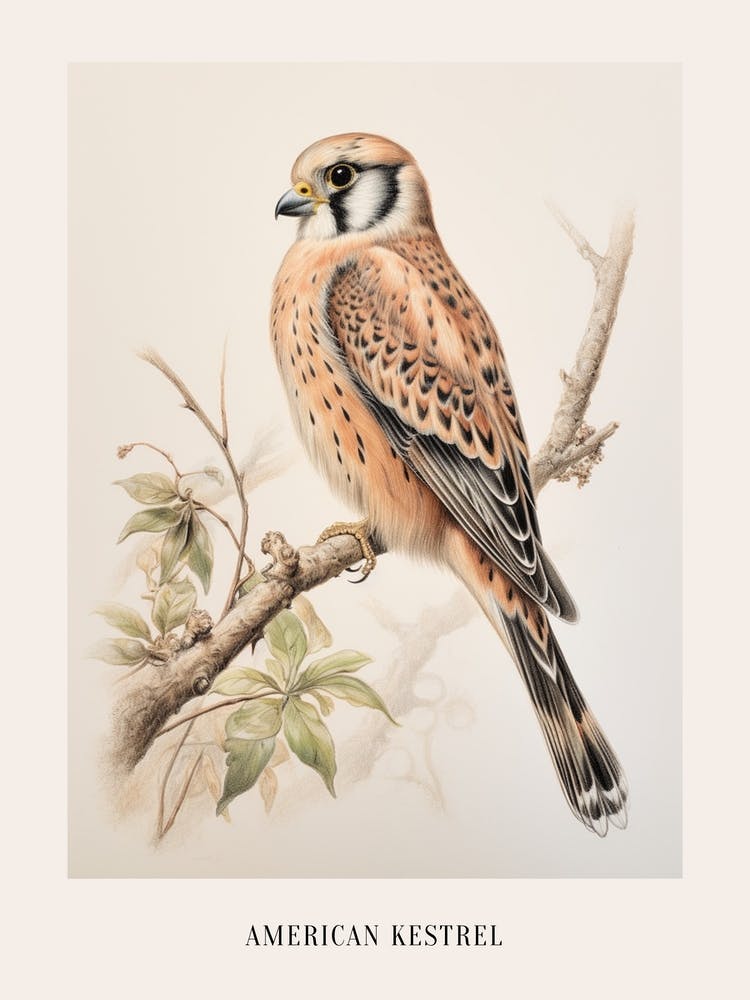 Vintage Bird Drawing American Kestrel 1 Poster