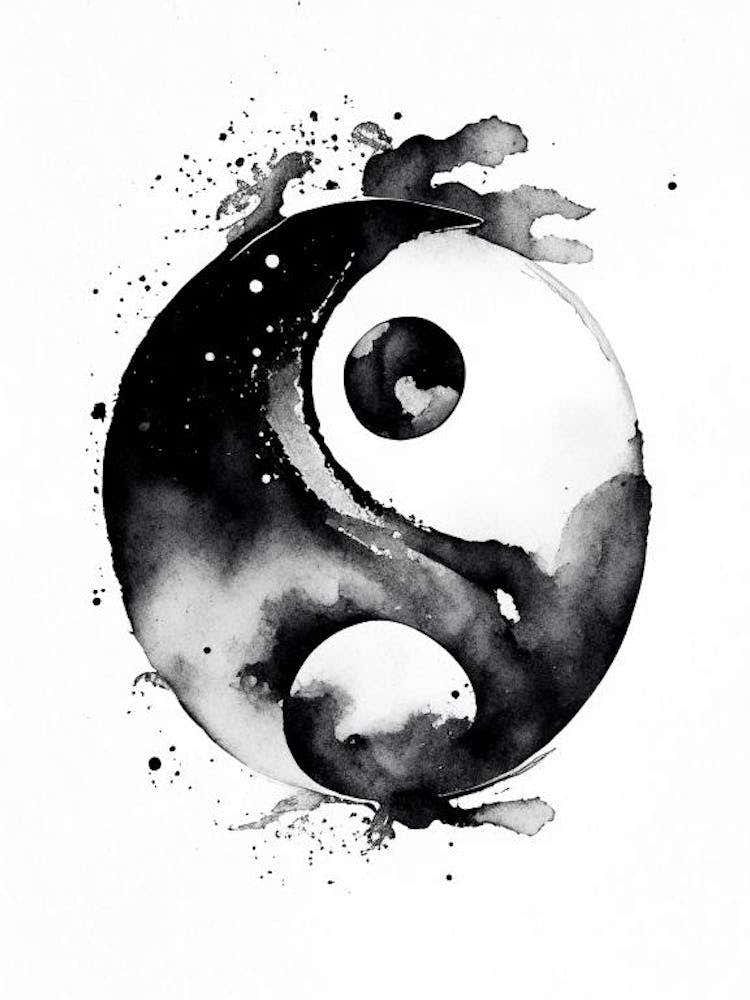 Black And White Yin and Yang Watercolour