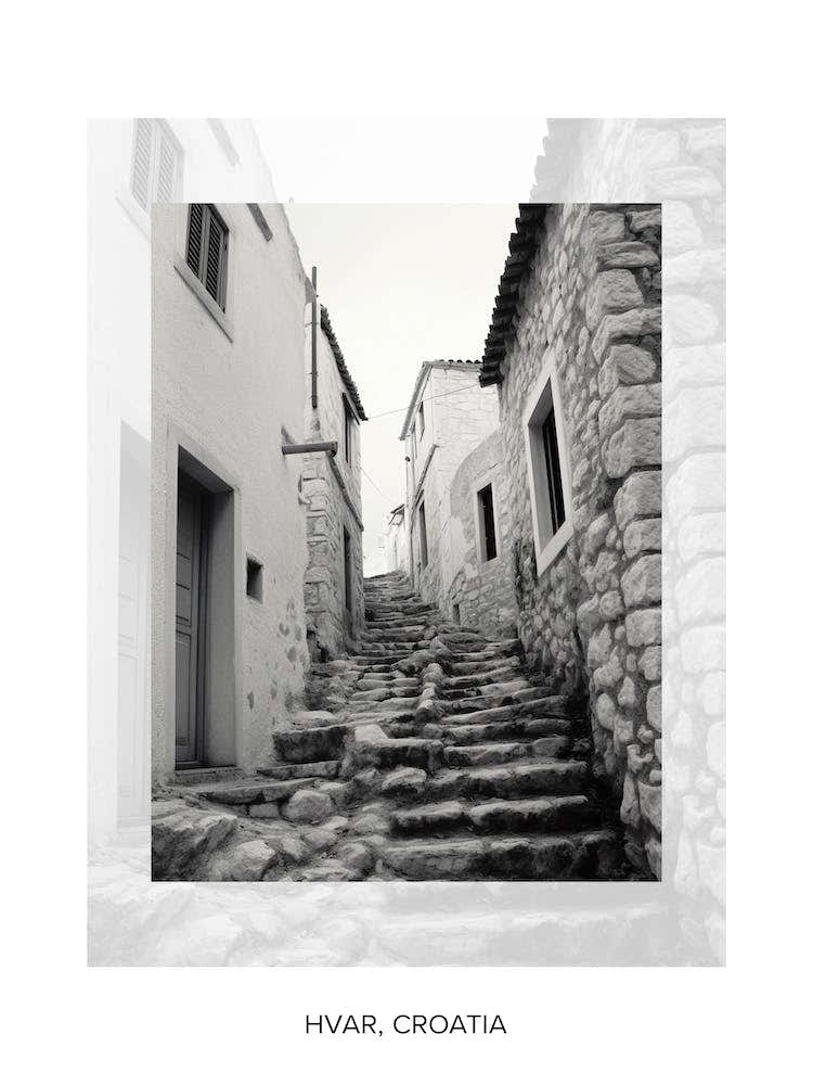 Poster Of Hvar, Croatia, Black And White Old Photo 1