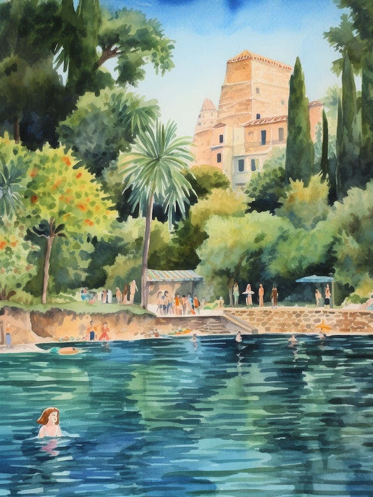 Swimming In Corfu Greece Watercolour