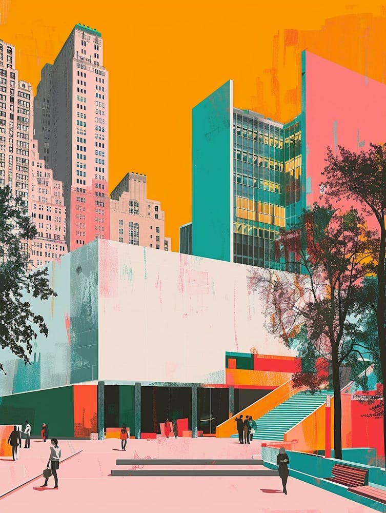 The Museum Of Modern Art New York Colourful Silkscreen Illustration 1
