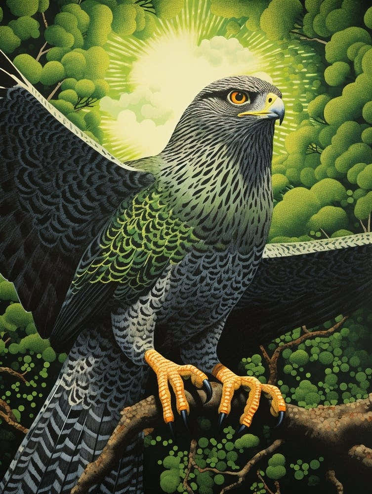 Ohara Koson Inspired Bird Painting Harrier 2