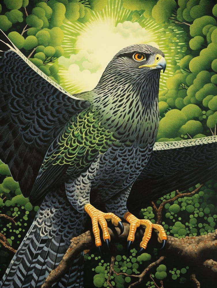 Ohara Koson Inspired Bird Painting Harrier 2