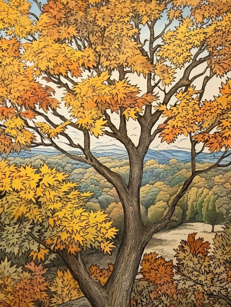 White Ash 2 Vintage Autumn Tree Print