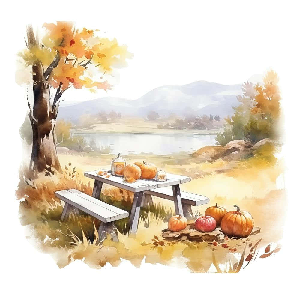 Watercolor Autumn Picnic Table 2