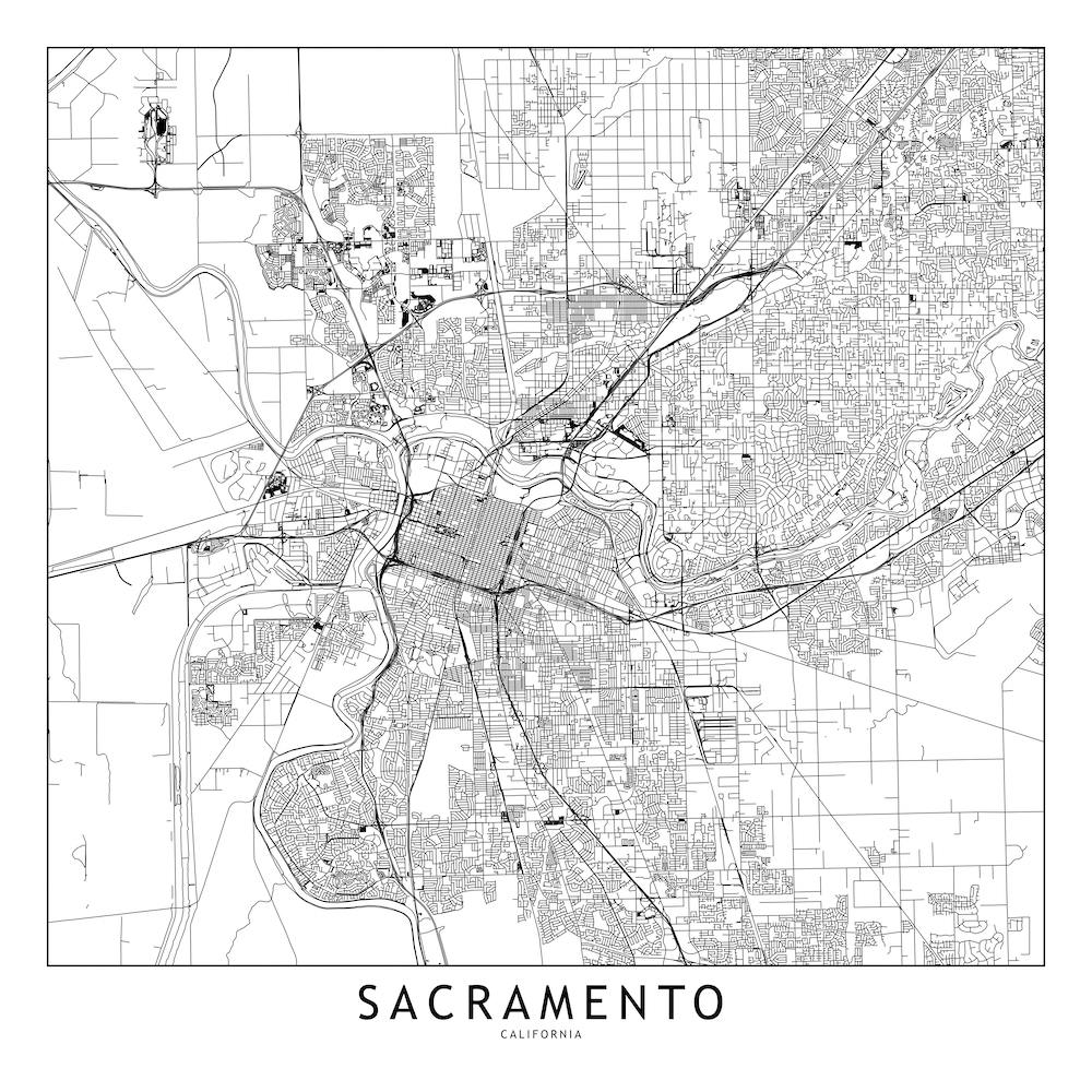 Sacramento White Map Square