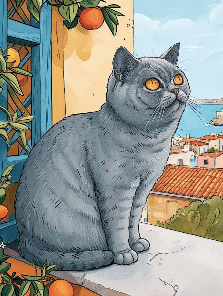 British Shorthair Cat Storybook Illustration 4