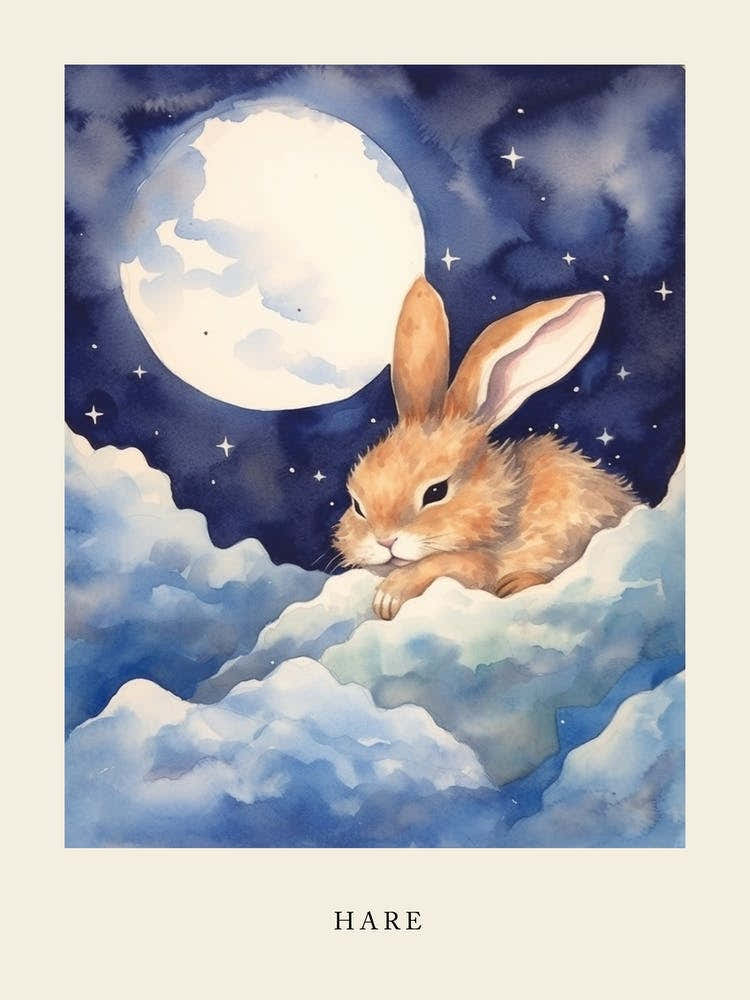 Baby Hare 1 Sleeping In The Clouds Nursery Poster
