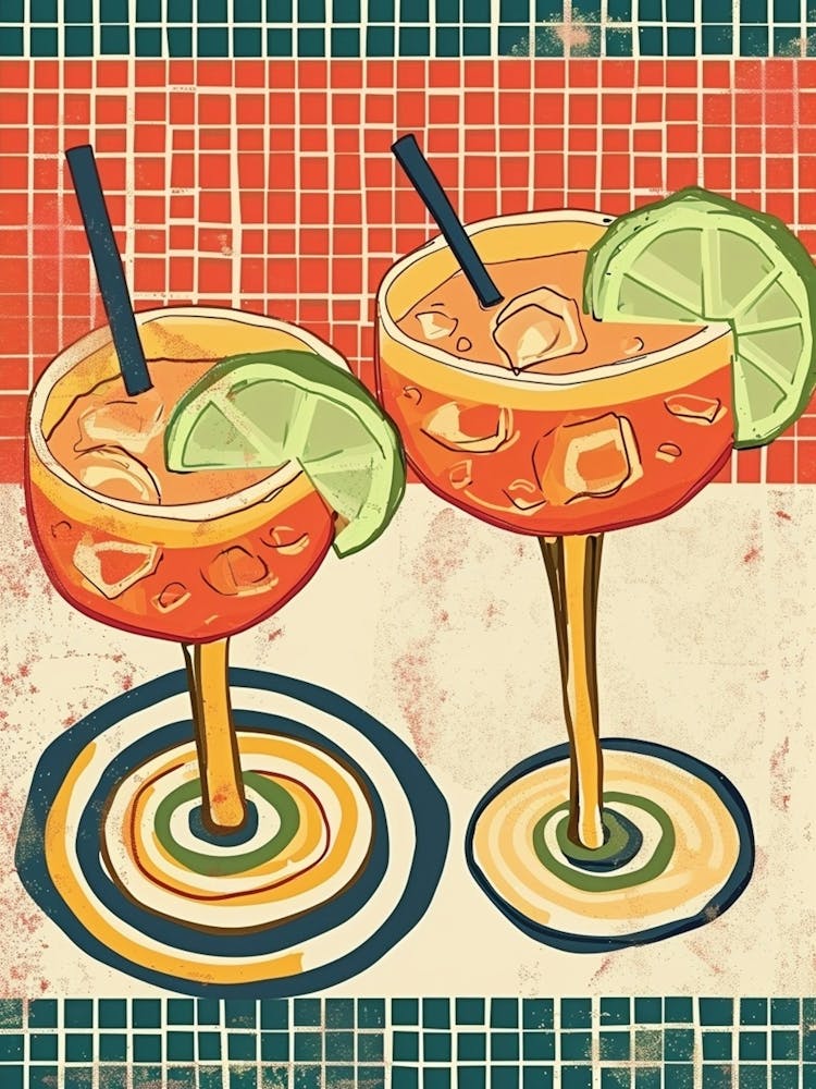 Funky Cocktails Tiled Background