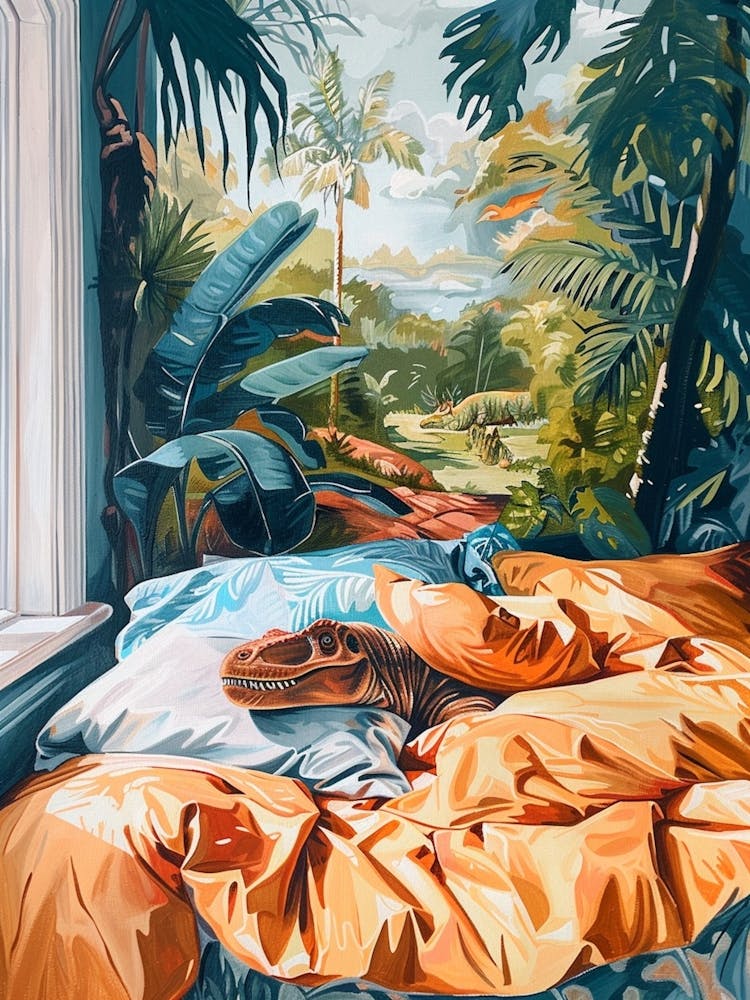 Dinosaur In Bed Painting