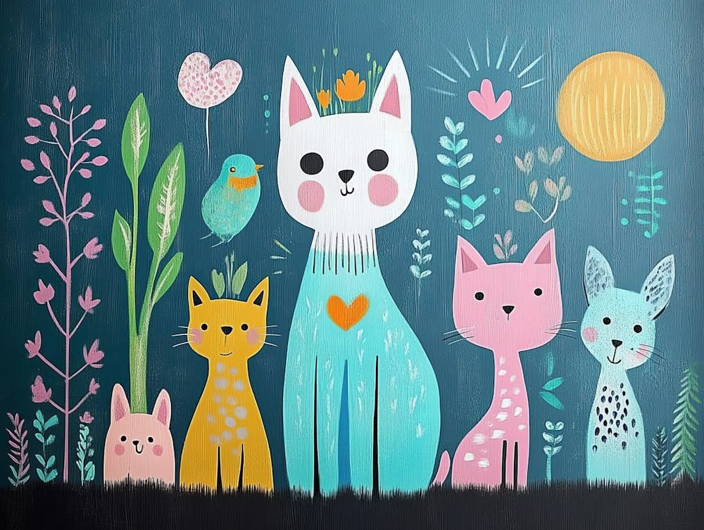 3D Cute Cats and Birds