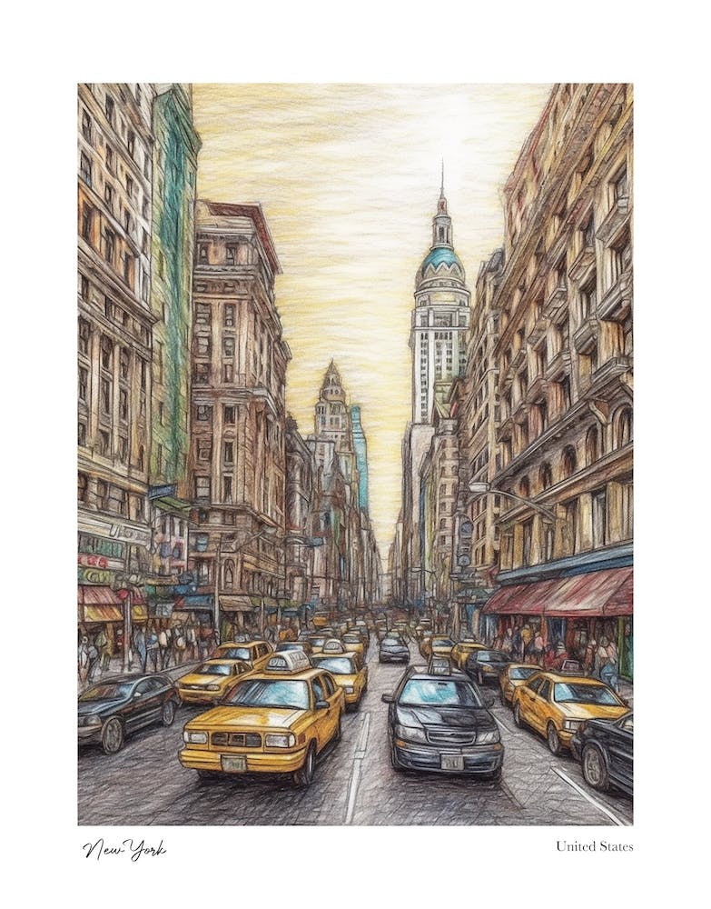 New York United States Drawing Pencil Style 2 Travel Poster