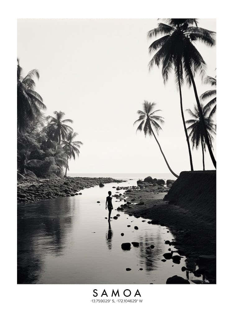 Poster Of Samoa, Black And White Analogue Photograph 4