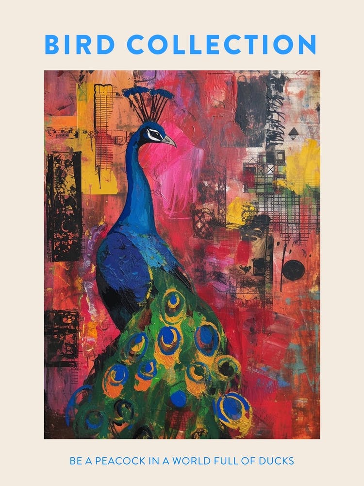Colourful Brushstroke Peacock 4 Poster