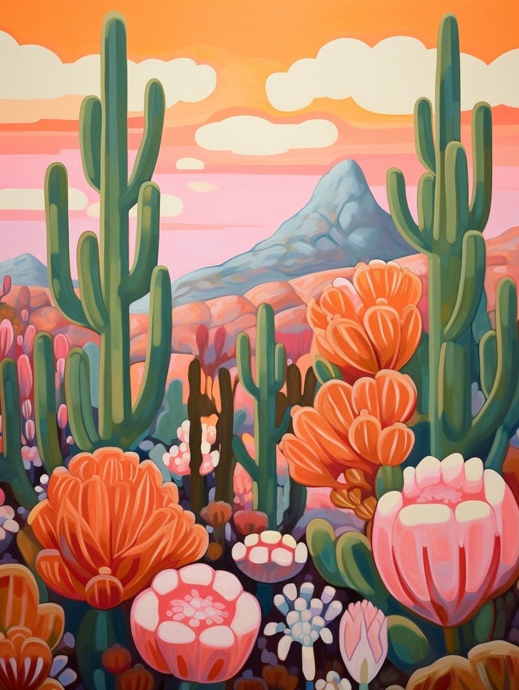 Cactus In The Desert Painting Bunny Ear Cactus 1
