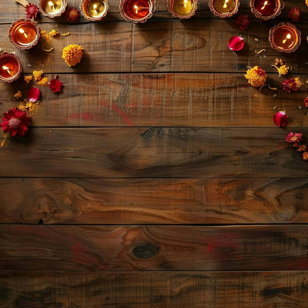 Diwali Lights On Wooden Background
