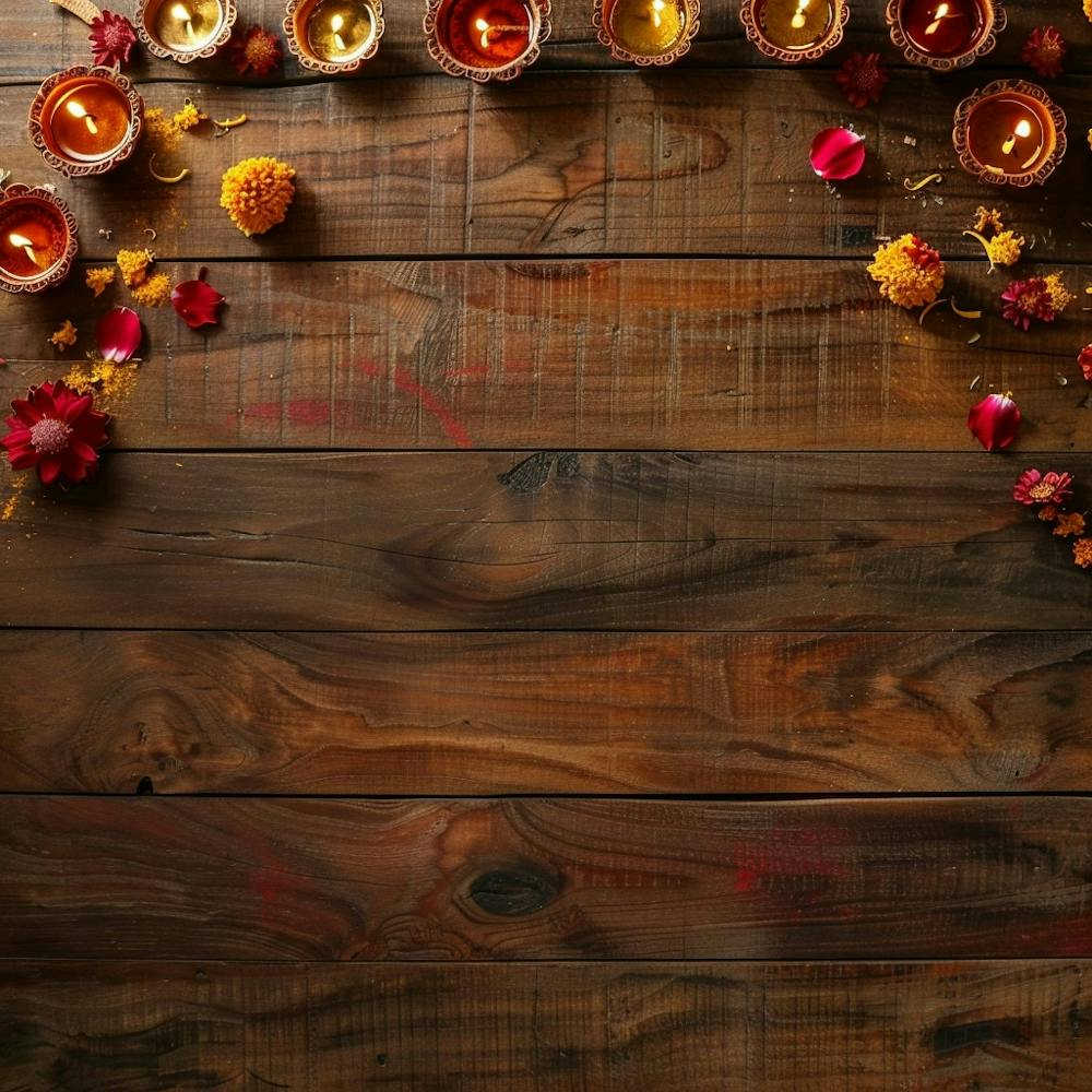 Diwali Lights On Wooden Background