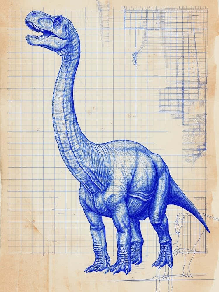 Edmontosaurus Dinosaur Blue Print Sketch 1