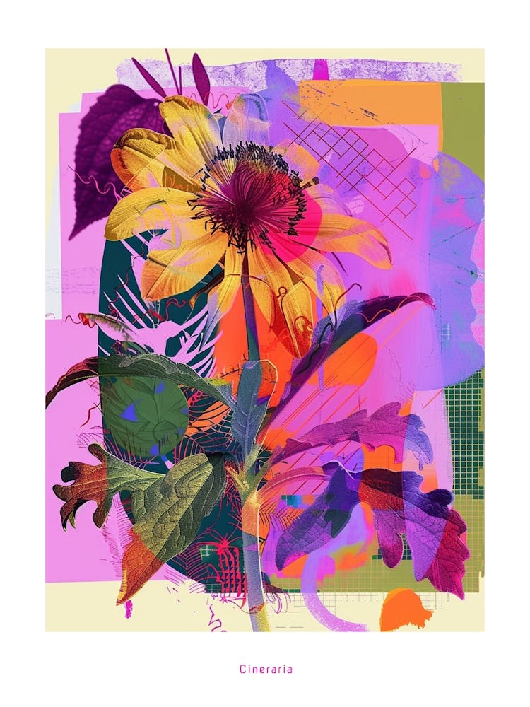 Cineraria 7 Neon Flower Collage Poster