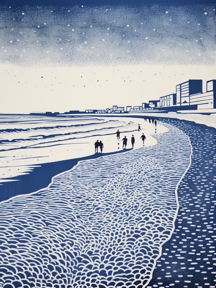 Linocut Of Broadstairs Beach Kent 2