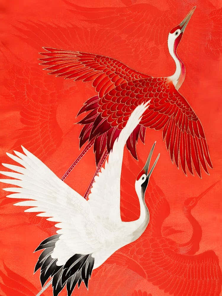 Red and White Cranes