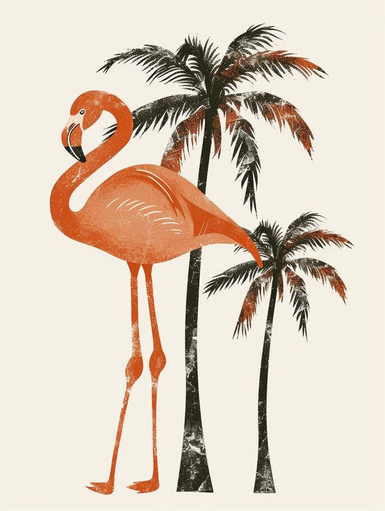 Jamess Flamingo And Palm Trees Minimalist Illustration 1