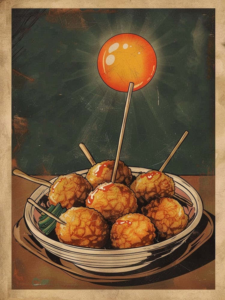 Takoyaki Japanese Cuisine Mid Century Modern