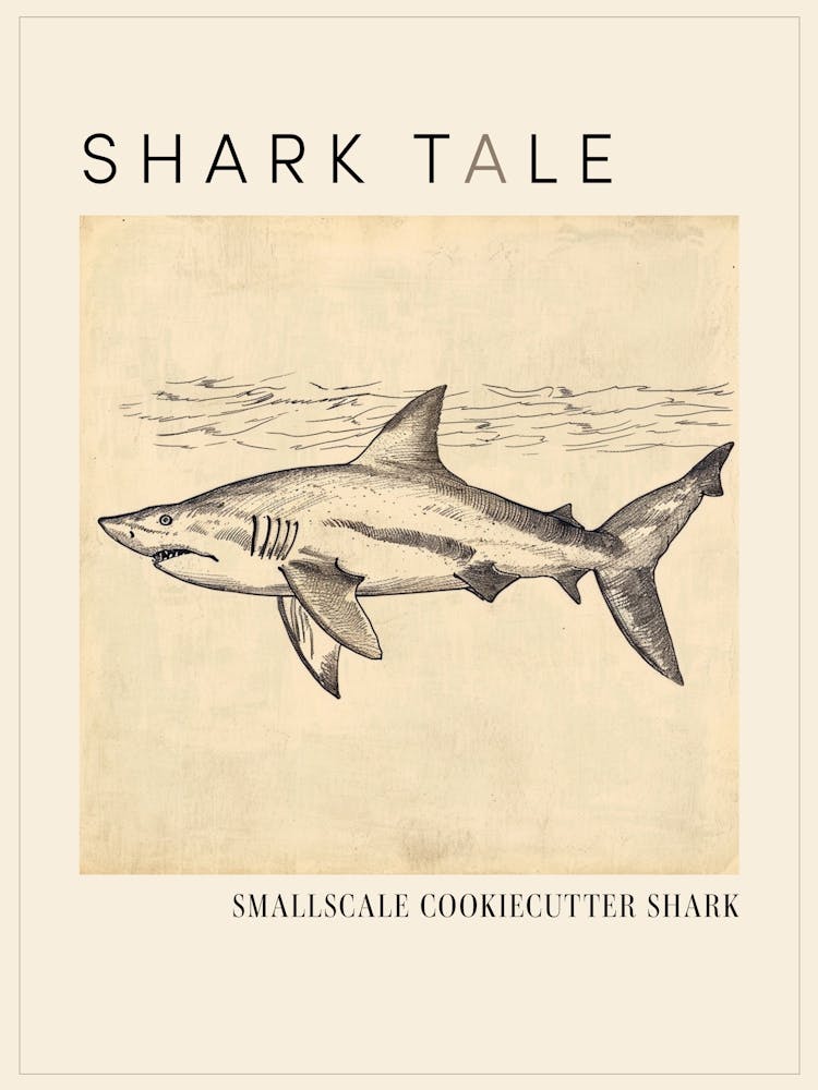 Smallscale Cookiecutter Shark Vintage Illustration 5 Poster