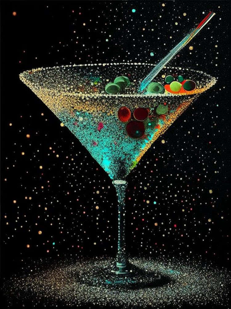 Dirty MCocktail Poster artini Pointillism Cocktail Poster