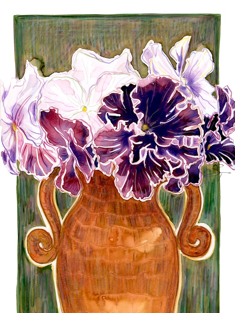 Purple Pansies In A Vase