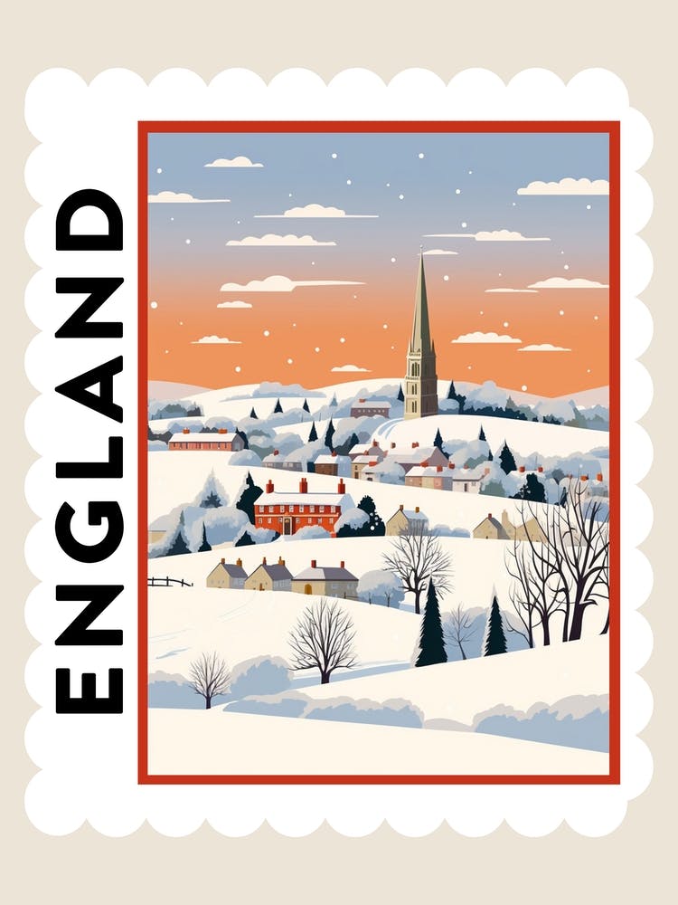 Retro Winter Stamp Poster Cotswolds United Kingdom 3