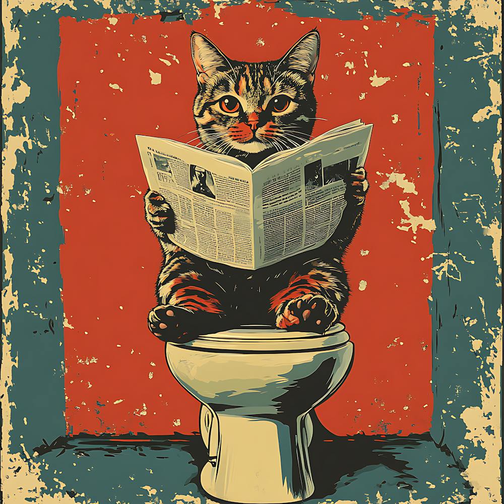 Cat Reading Newspaper