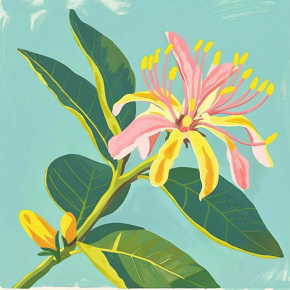 Bergamot 3 Square Flower Illustration