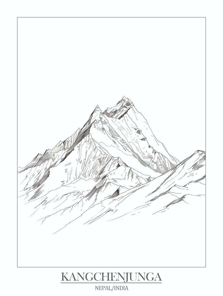 Kangchenjunga Nepal India Line Drawing 5 Poster