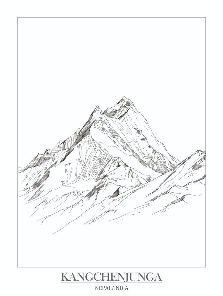 Kangchenjunga Nepal India Line Drawing 5 Poster