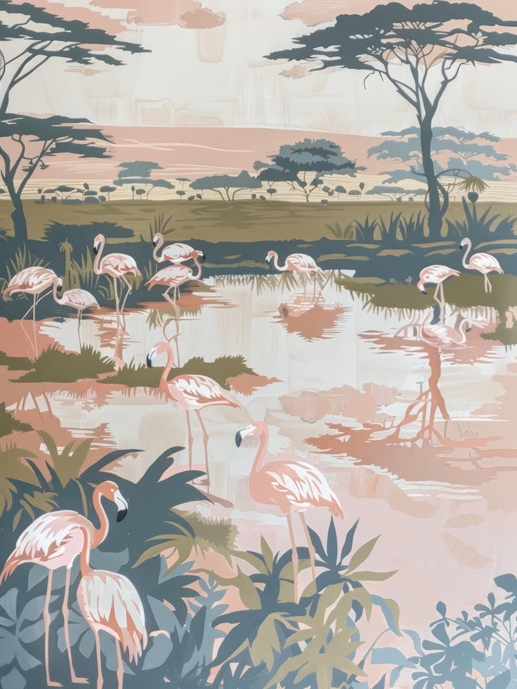 Pink Flamingo Pastels Jungle Illustration 4