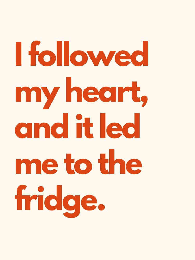 Heart Led Me To The Fridge Kitchen Typography Cream Red