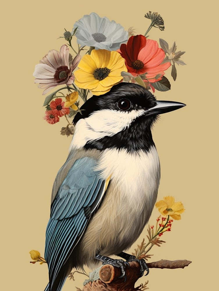 Bird With A Flower Crown Carolina Chickadee 2