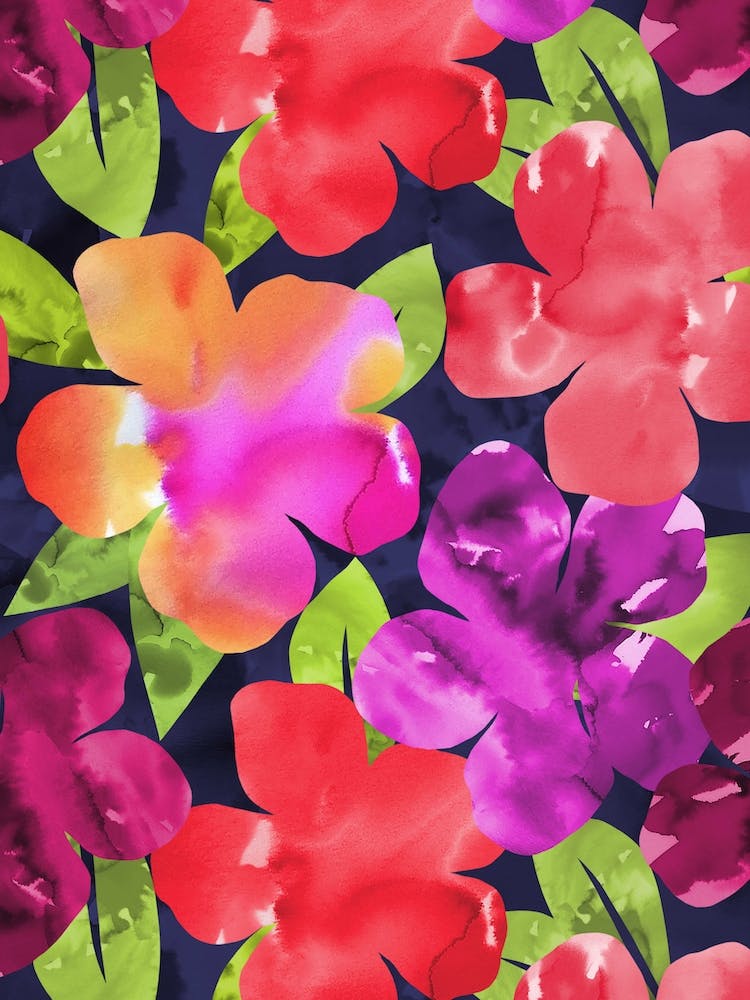 Navy Inky Floral Red & Purple