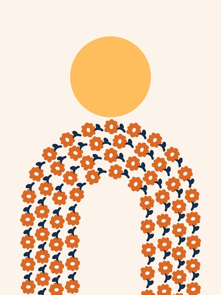 Flowers Arch Garden Sun Midcentury Modern Abstract 1 In Navy Blue Gold 01