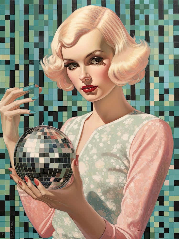 Woman With Pink Hair Holding A Disco Ball 2